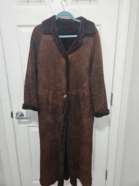 Stunning Vintage  Burberry London Chocolate Brown Suede Shearling Long Coat 4XS